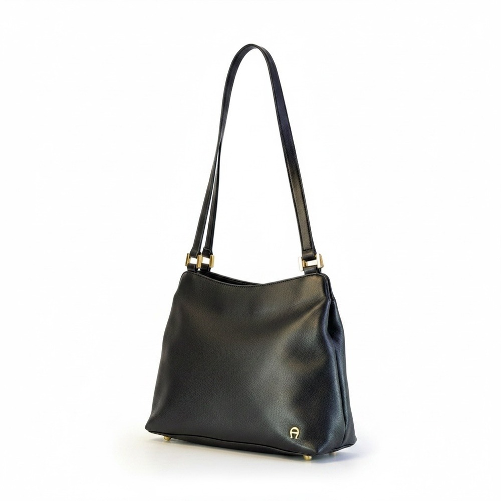 Vintage Shoulder Bag Etienne Aigner Black Leather Minimalist 90s Purse Neutral